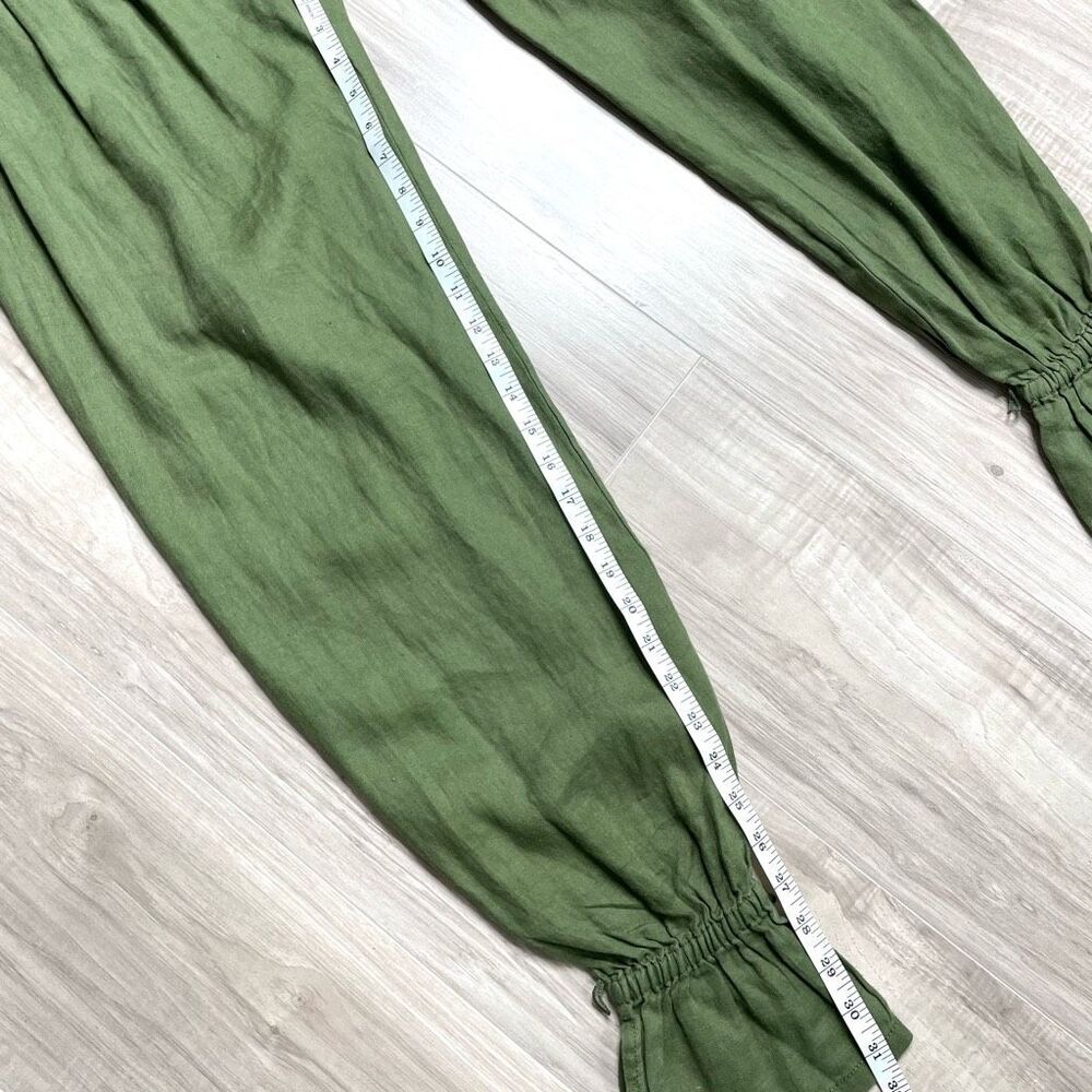 Anthropologie Ankle-Tie bell bottom 100% linen‎ pants Size 0 green - Picture 14 of 14
